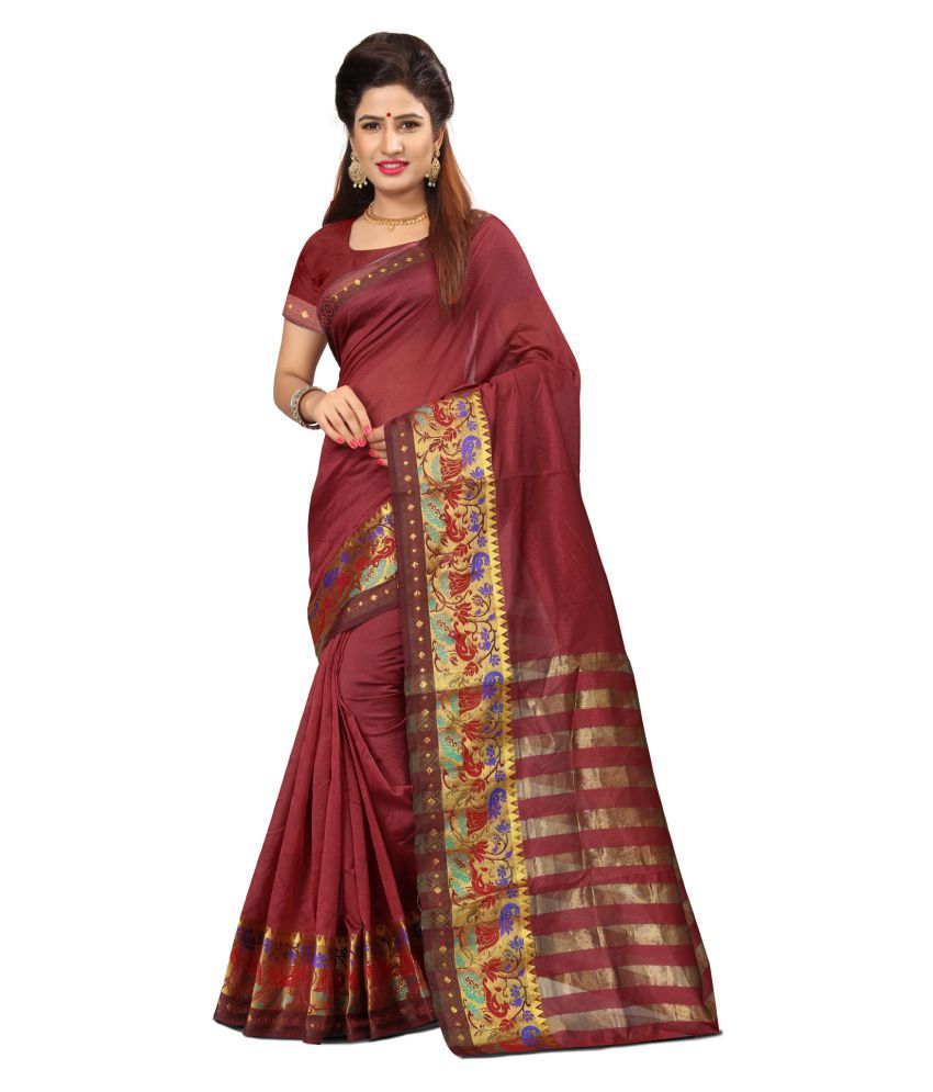 maroon cotton silk saree