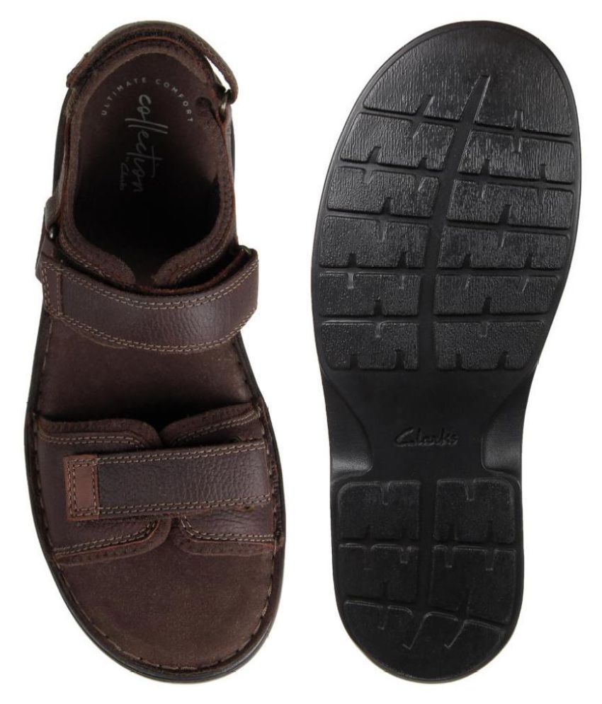 MENS CLARKS ATL PART DARK BROWN LEATHER VELCRO FASTENER SANDALS SHOES SIZE 6-12 | eBay
