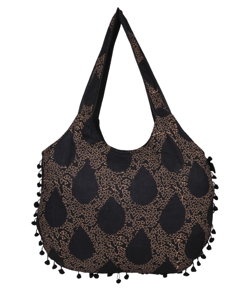 Indha Craft Black Cotton Hobo Bag Buy Indha Craft Black Cotton Hobo