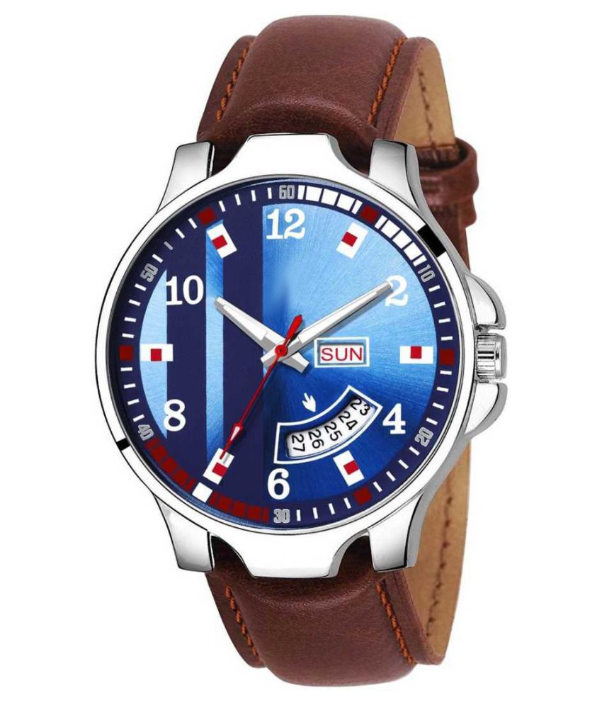     			newmen 2038-BL Day and Date Leather Analog Men's Watch