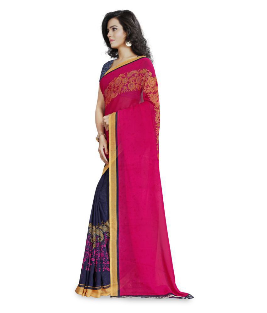 Anand Sarees Blue Red Georgette Saree Combos Buy Anand Sarees Blue Red Georgette Saree Combos