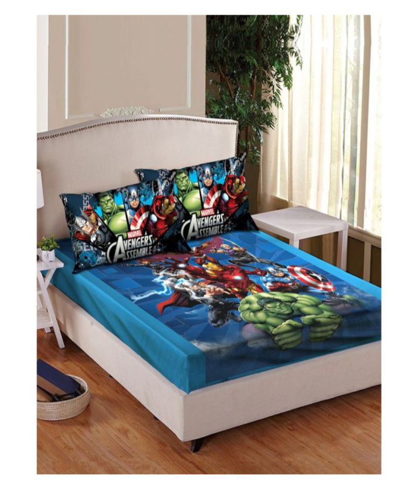 Marvel Blue Double Bed 100 Cotton Bedsheet 1 Pcs Buy Marvel