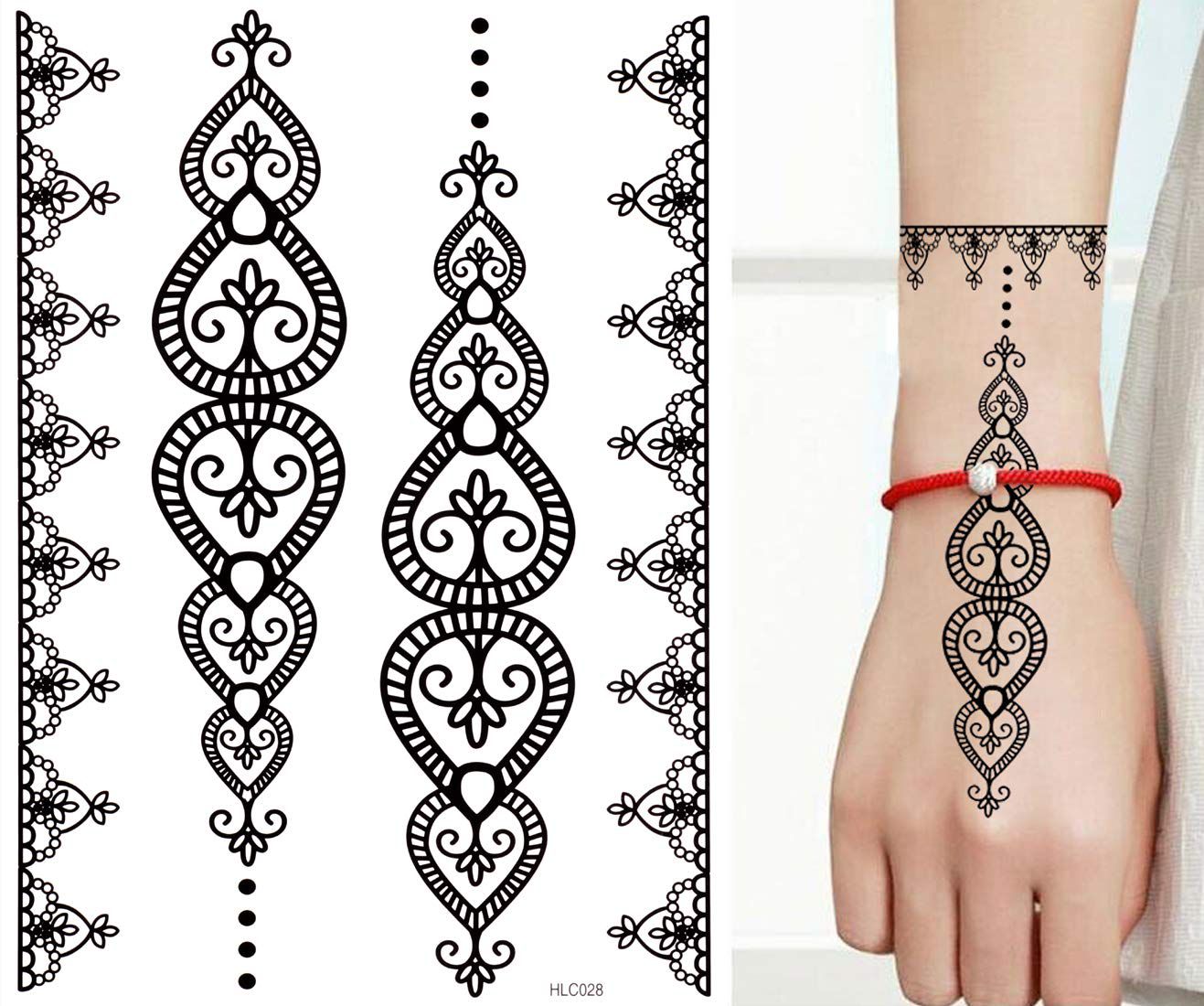 Black and White henna Mehndi Design Fake Lace tattoo stickers metallic  tattoo