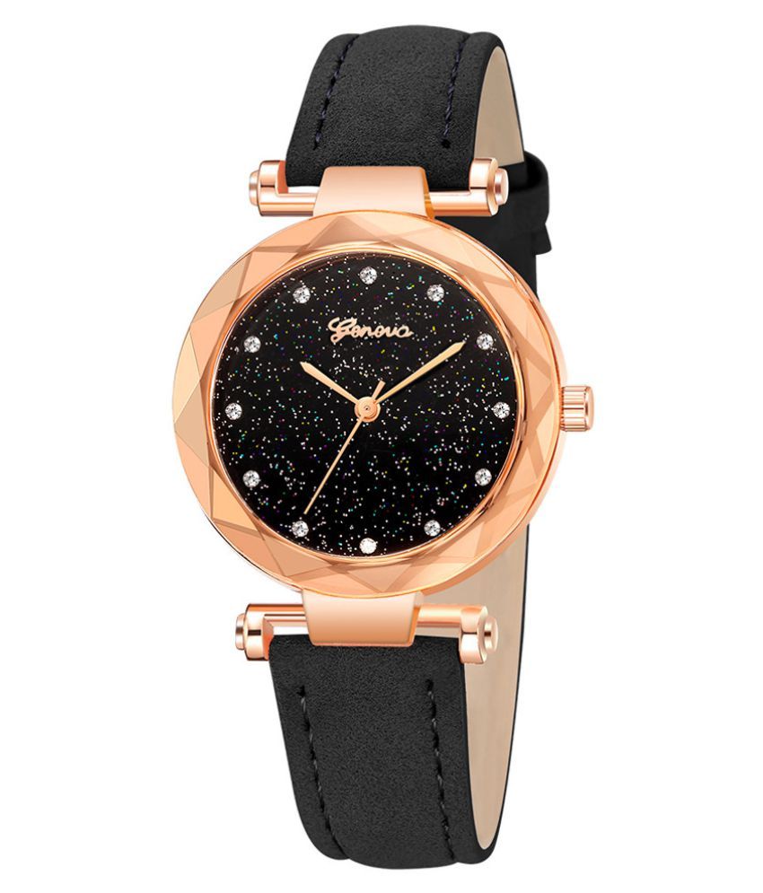 new fashion geneva women leather band stainless steel quartz analog wrist watch