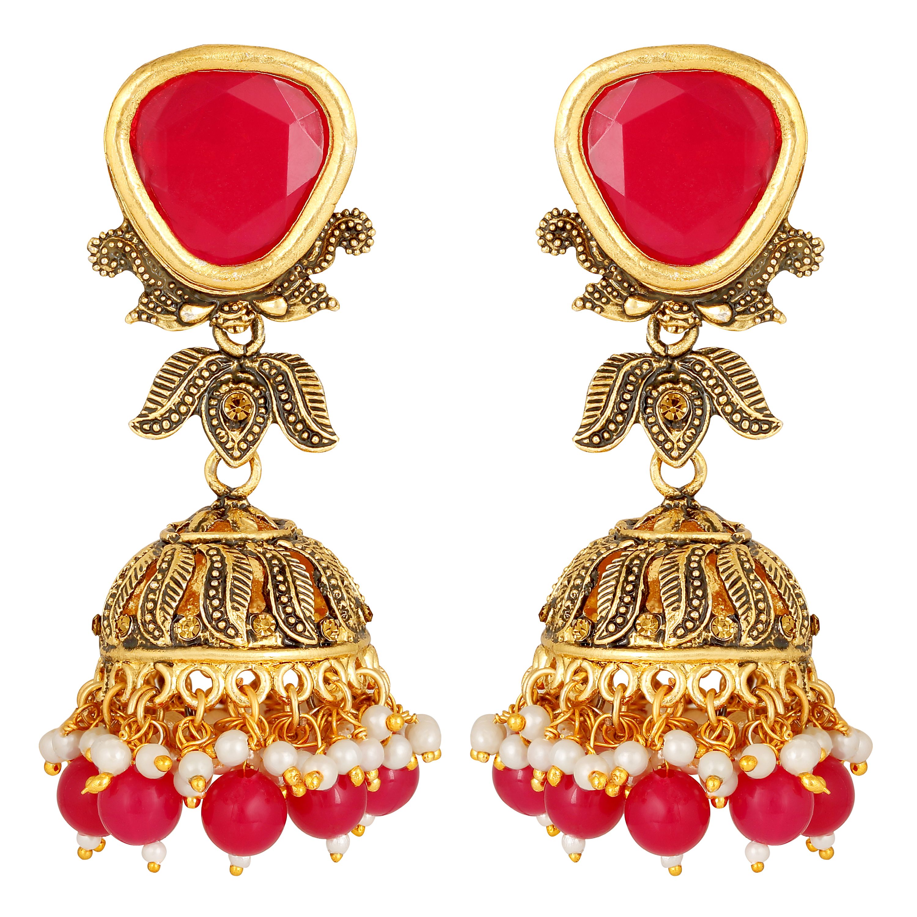     			Asmitta Modern Designer  Gold Plated LCT & Pink stone Jhumki Earring For Women