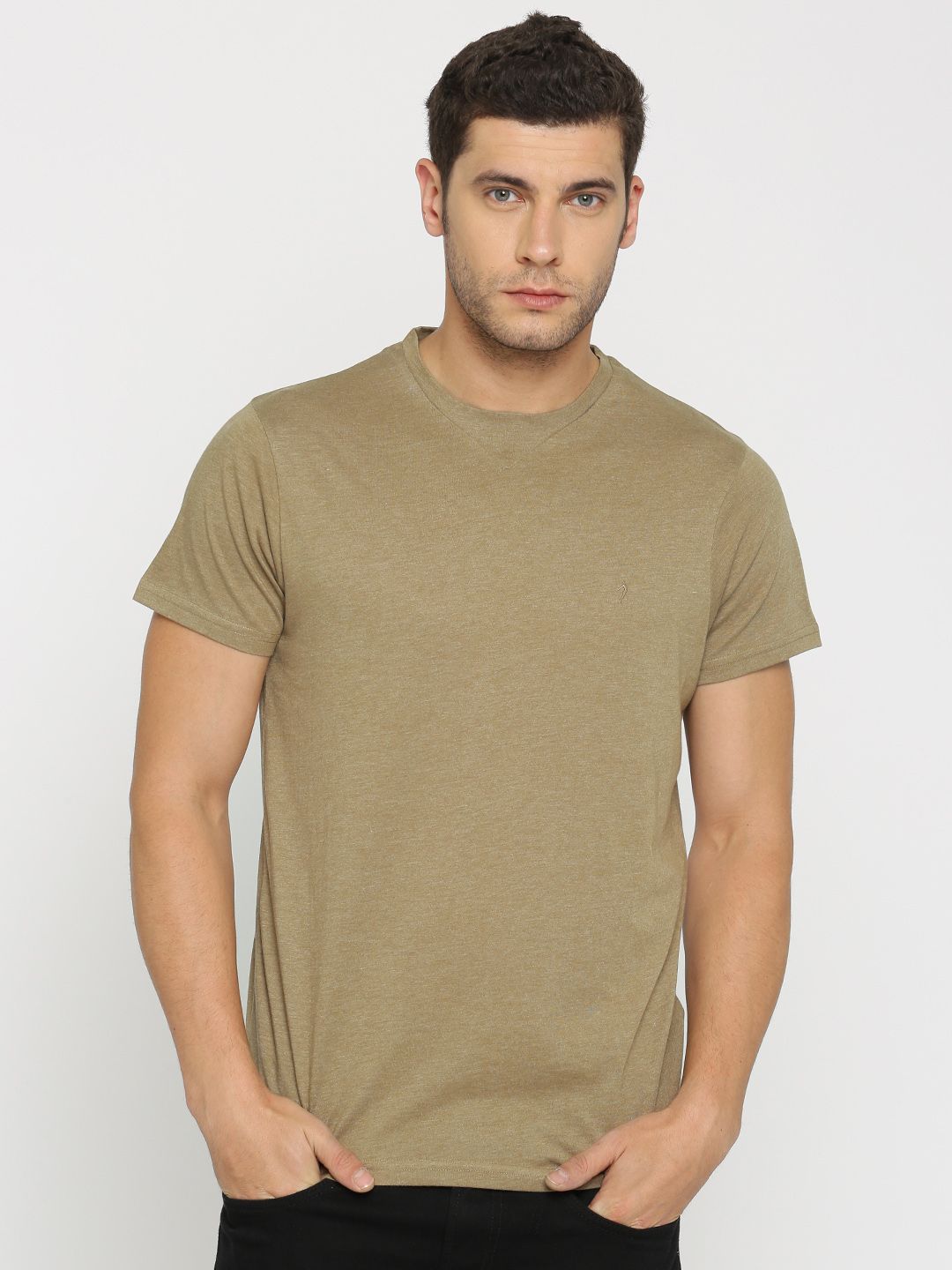 Download Indian Terrain 100 % Cotton Khaki Solid Regular Fit T ...