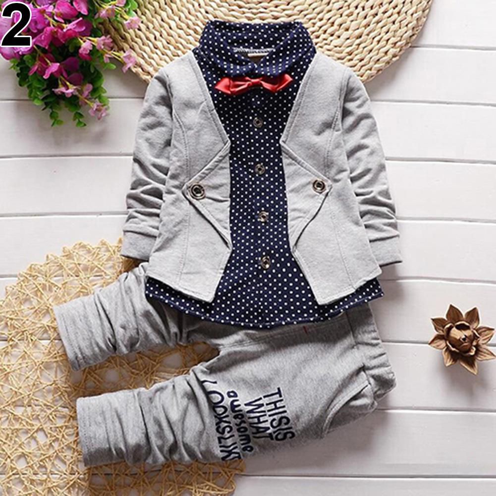 2pcs Toddler Baby Boys Kids Shirt Tops  Long Pants Clothes Outfits Gentleman Set 