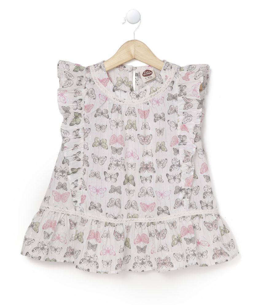     			Cub McPaws Girls Cap Sleeves Top with Butterfly Print for  4-12 Years