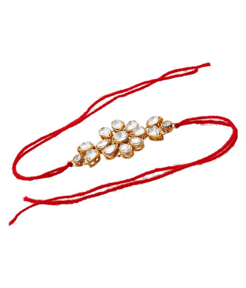 Lucky Jewellery Fancy Rakhi Gold Plated Red Thread For Bro Brother 