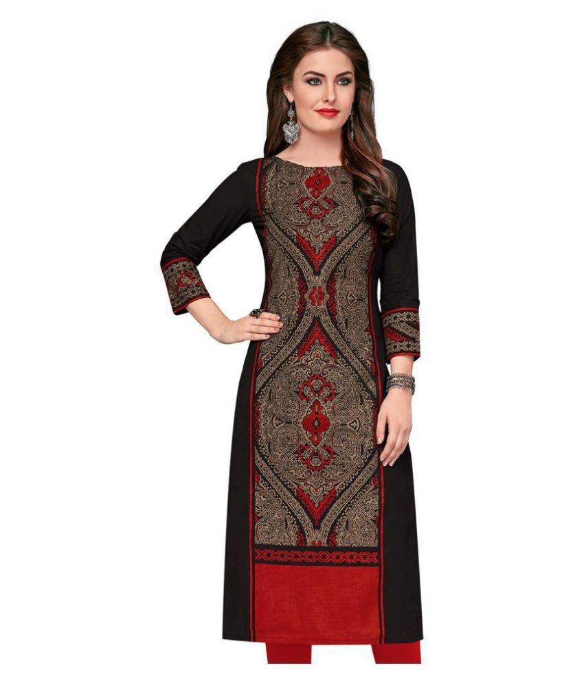     			Jevi Prints Black Cotton Straight Kurti