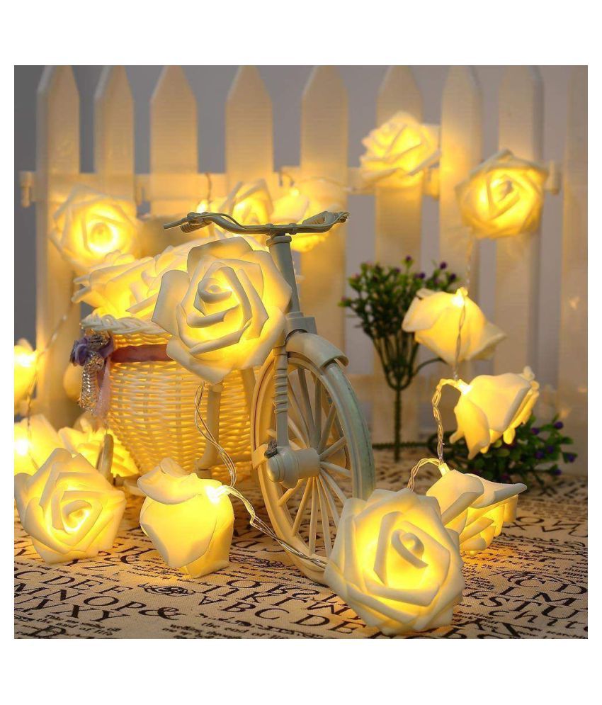 YUTIRITI White Rose Shaped LED String Lights for Bedroom Wedding Party Anniversary Valentine's Day Decoration - Warm
