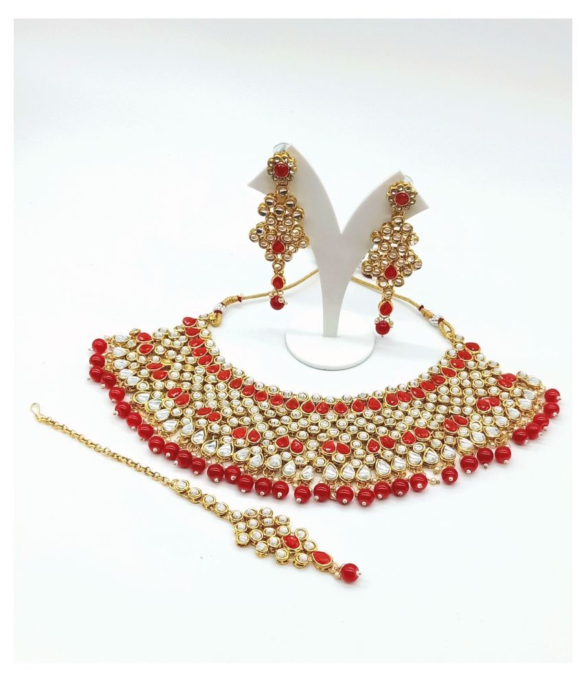 Aashish Imitation Alloy Red Choker Traditional Gold Plated Necklaces