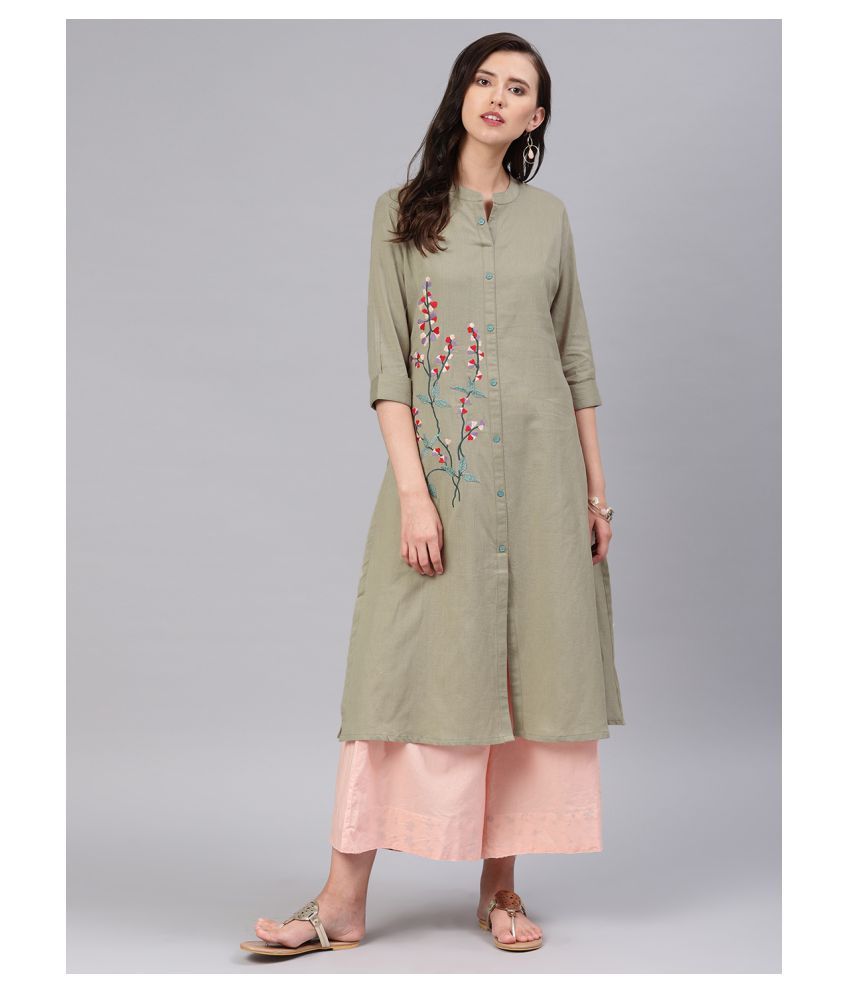     			Alena - Beige Cotton Women's Front Slit Kurti