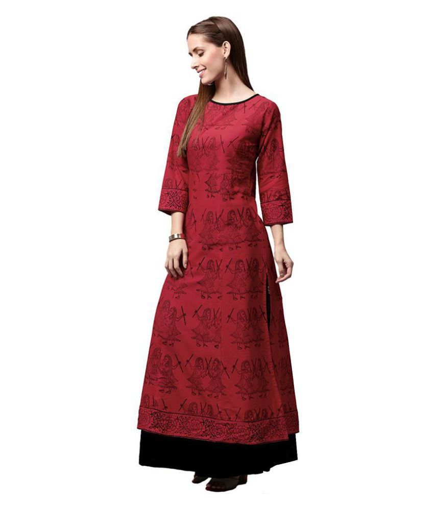 Try This Red Cotton Anarkali Kurti - Buy Try This Red Cotton Anarkali Kurti Online at Best 