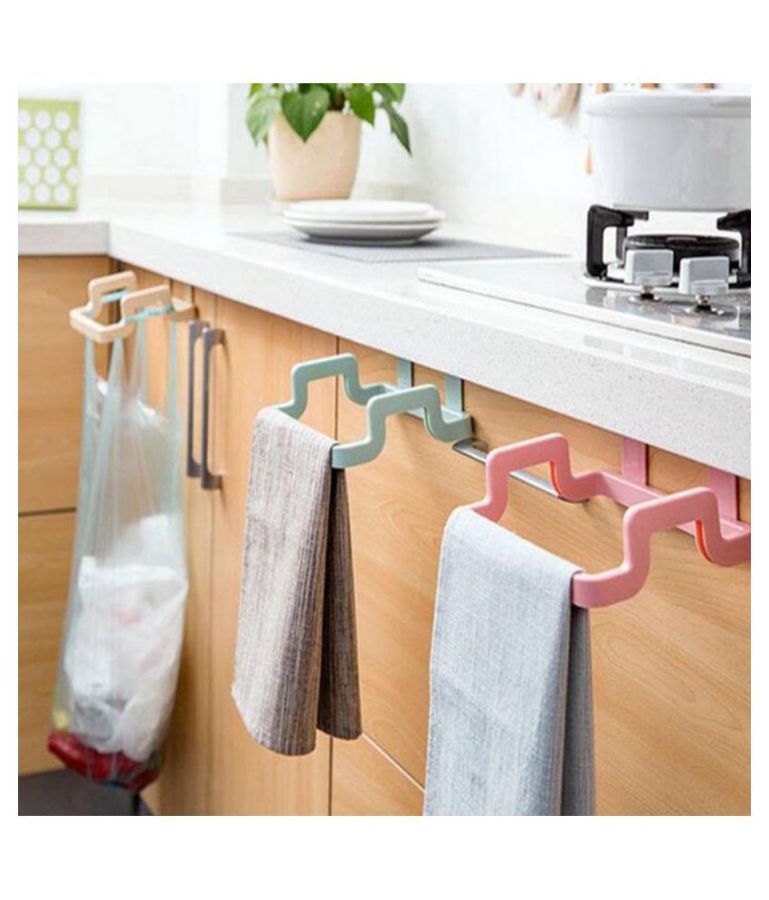 Kitchen Towel Rack Hanging Holder Garbage Bag Shelf Cupboard