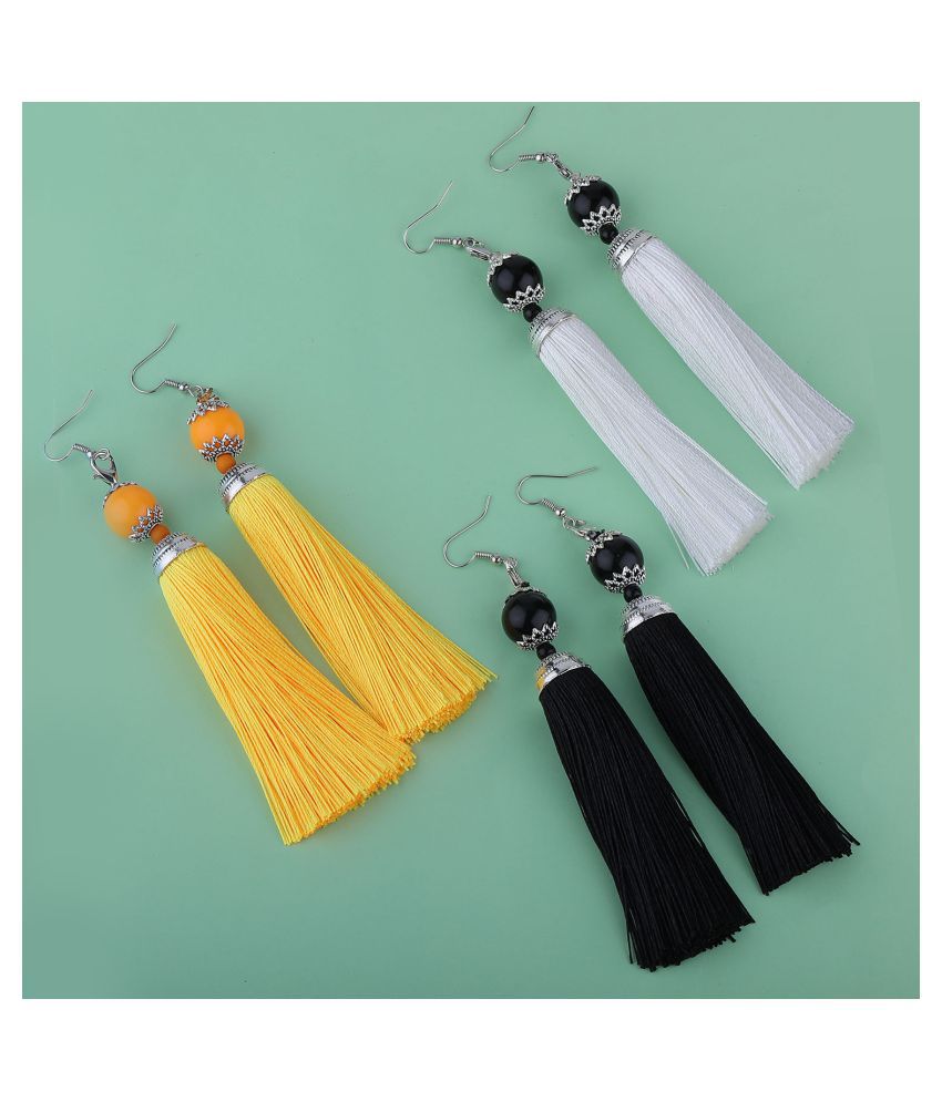     			Silver shine Partywear Different Multi Colour Tassel Earrings combo set Set Pair of 3 for Girls and Women Jewellery