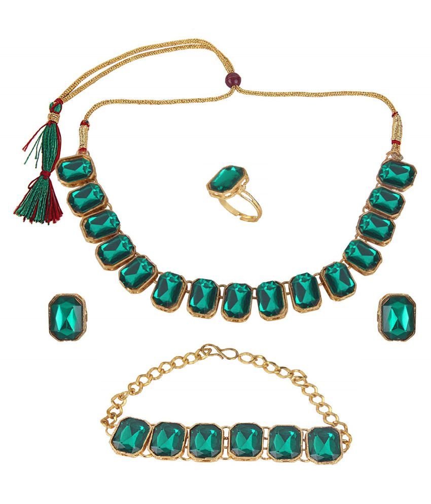 White Pearl Alloy Green Choker 