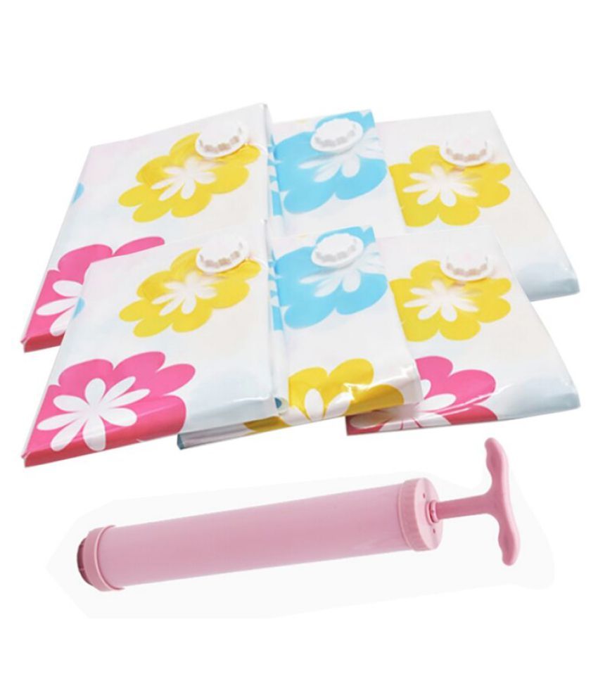 6 PCS Reusable Space Saver Cartoon Printed Vacuum Compressed Bags +Hand