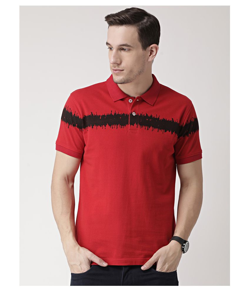 Club York Polyester Cotton Red Self Design Polo T Shirt - Buy Club York ...