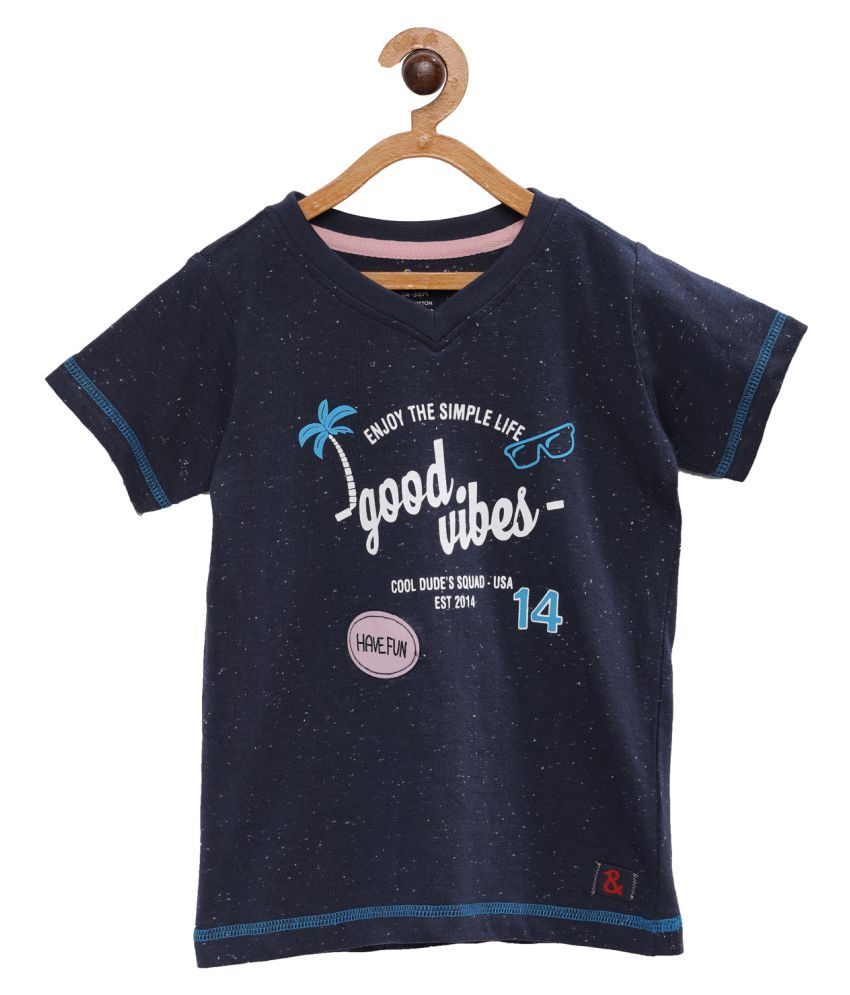 Tales & Stories Baby Boys Navy Blue Printed Round Neck T Shirt Tales & Stories Baby Boys Navy Blue Printed Round Neck T Shirt