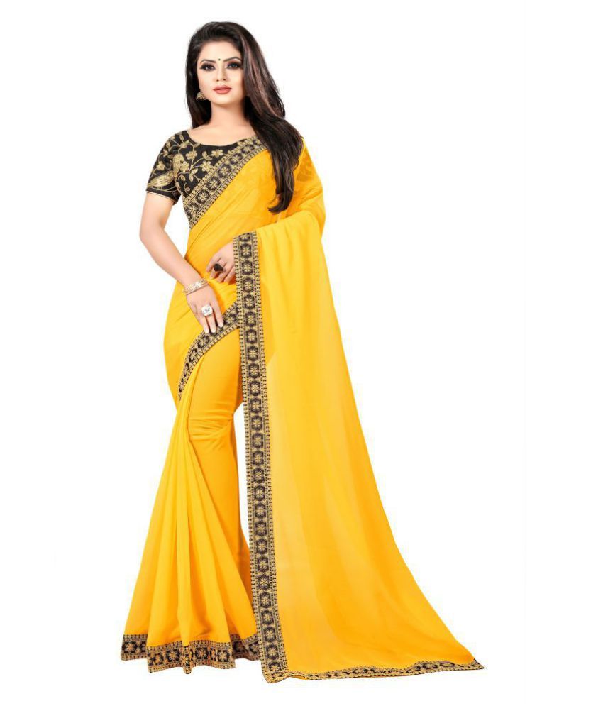 Vaishnavi Yellow Georgette Saree - Buy Vaishnavi Yellow Georgette Saree ...