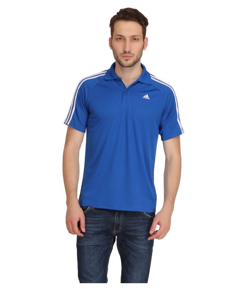 Adidas Polyester Blue Plain Polo T Shirt - Buy Adidas Polyester Blue ...