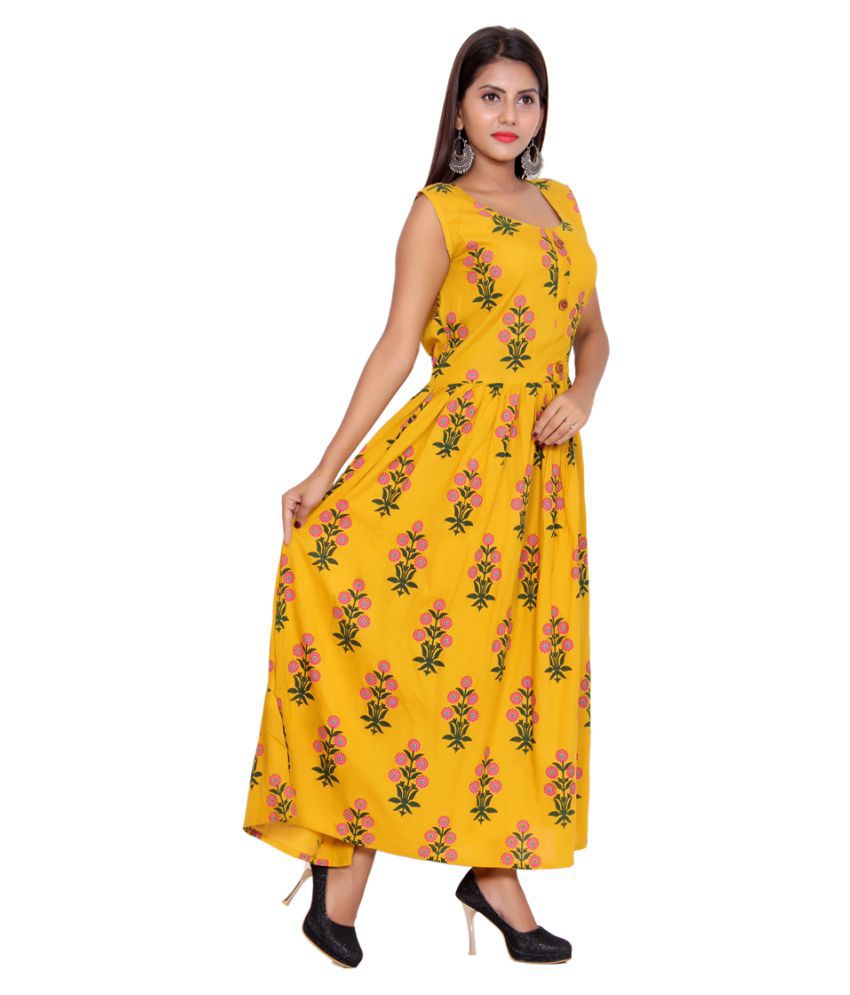 Dhruvi Yellow Cotton Silk A-line Kurti - Buy Dhruvi Yellow Cotton Silk ...
