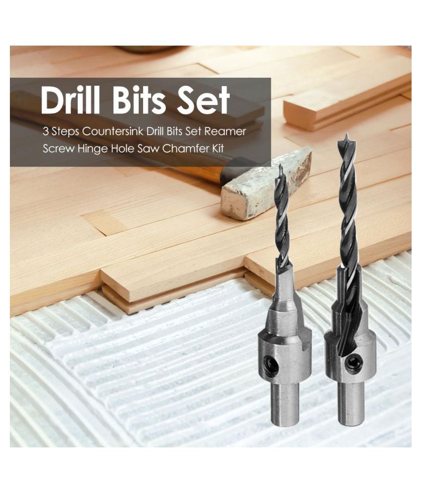 3 Steps Countersink Drill Bits Set Reamer Screw Hinge Hole Saw Chamfer ...