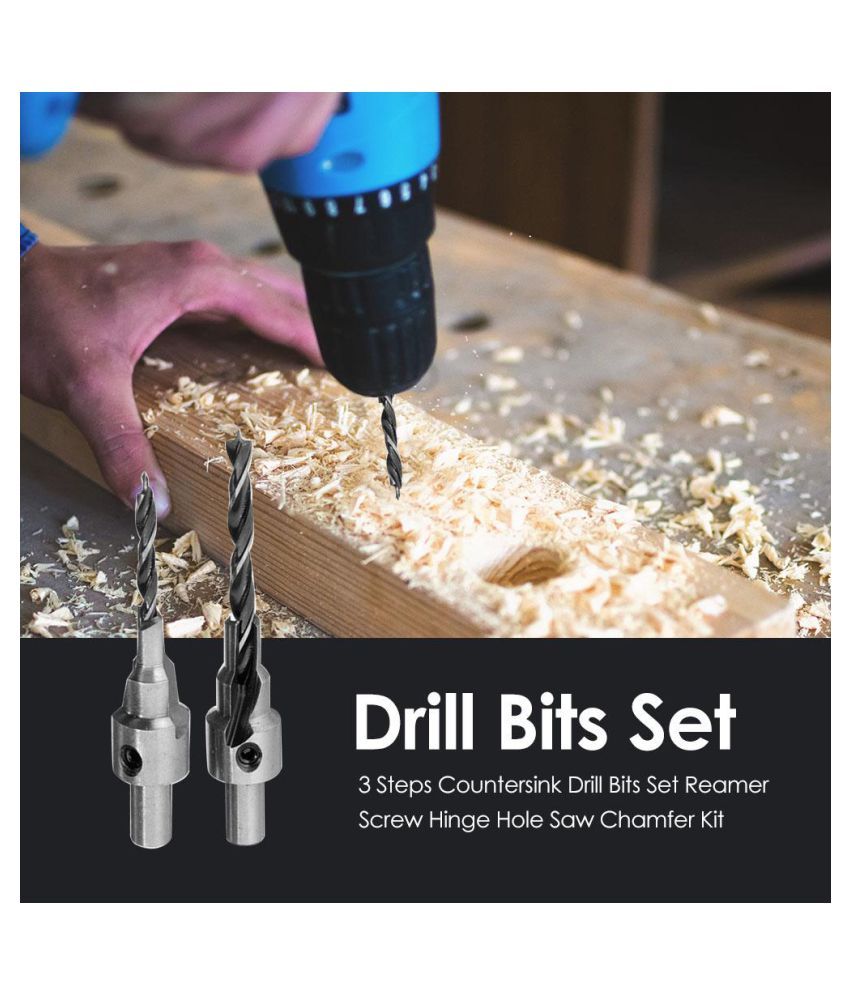 3 Steps Countersink Drill Bits Set Reamer Screw Hinge Hole Saw Chamfer ...