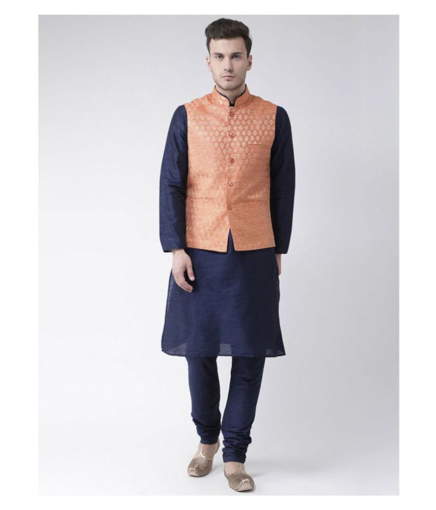     			Deyann Orange Silk Kurta Pyjama Set