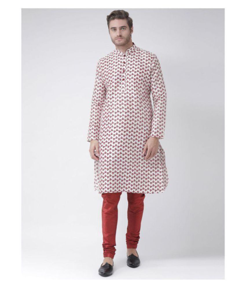     			Deyann White Silk Blend Kurta Pyjama Set