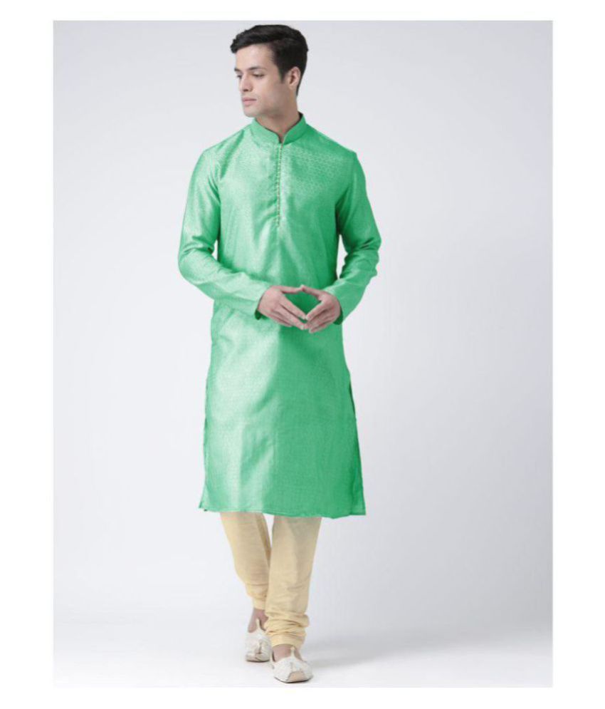     			Deyann Green Silk Blend Kurta Pyjama Set