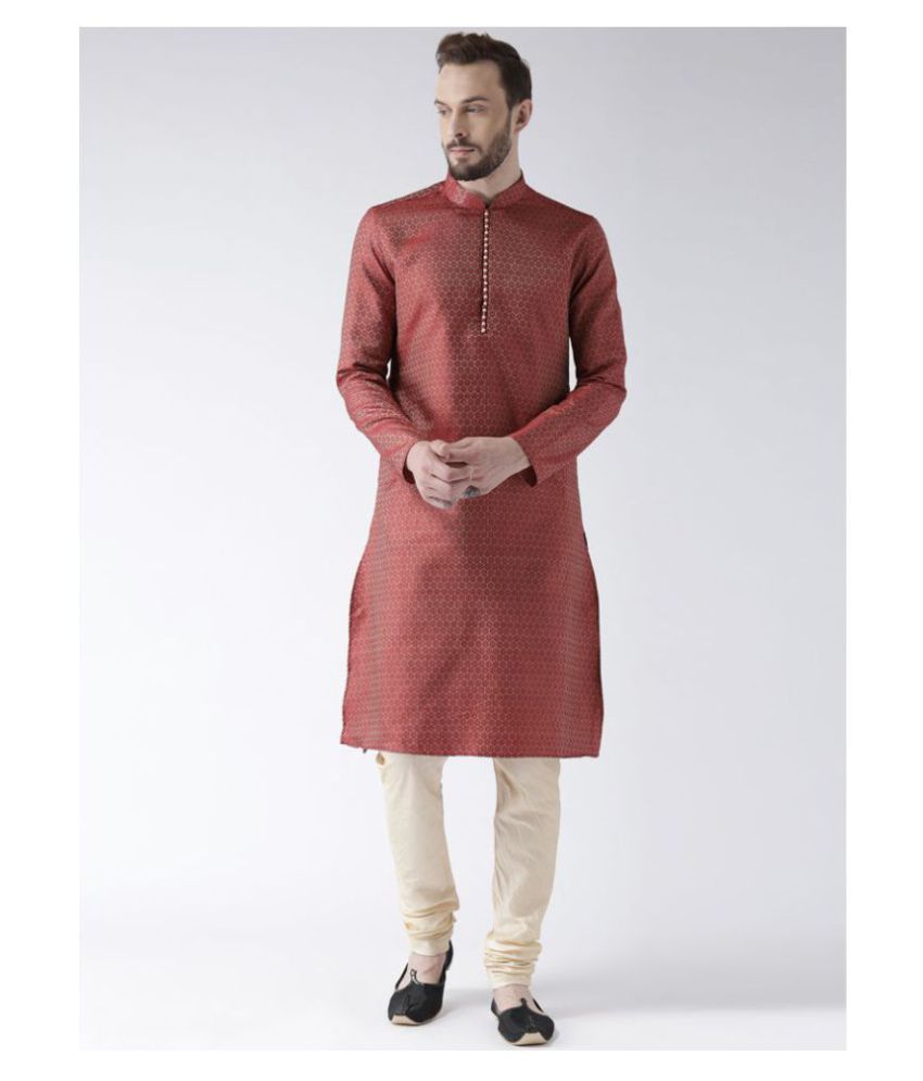     			Deyann Maroon Silk Blend Kurta Pyjama Set