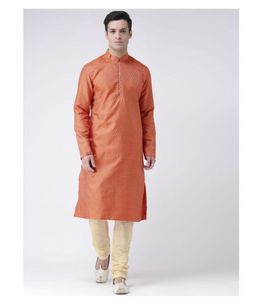     			Deyann Orange Silk Blend Kurta Pyjama Set