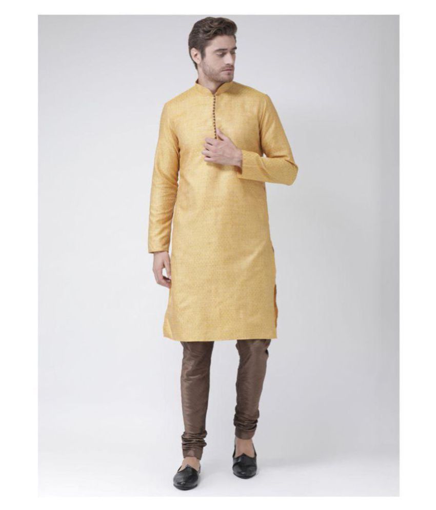     			Deyann Yellow Silk Blend Kurta Pyjama Set