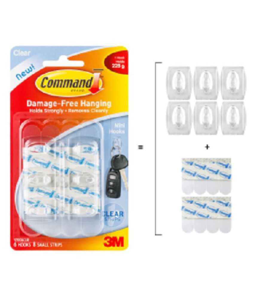 3m Command Clear Mini Hooks Pack Of 6 8 Strips