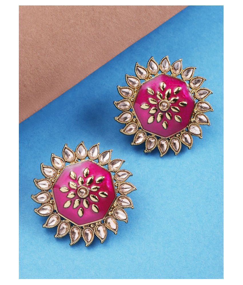     			Priyaasi Finely Detailed Gold And Maroon Big Size Stud Earring For Women And Girls