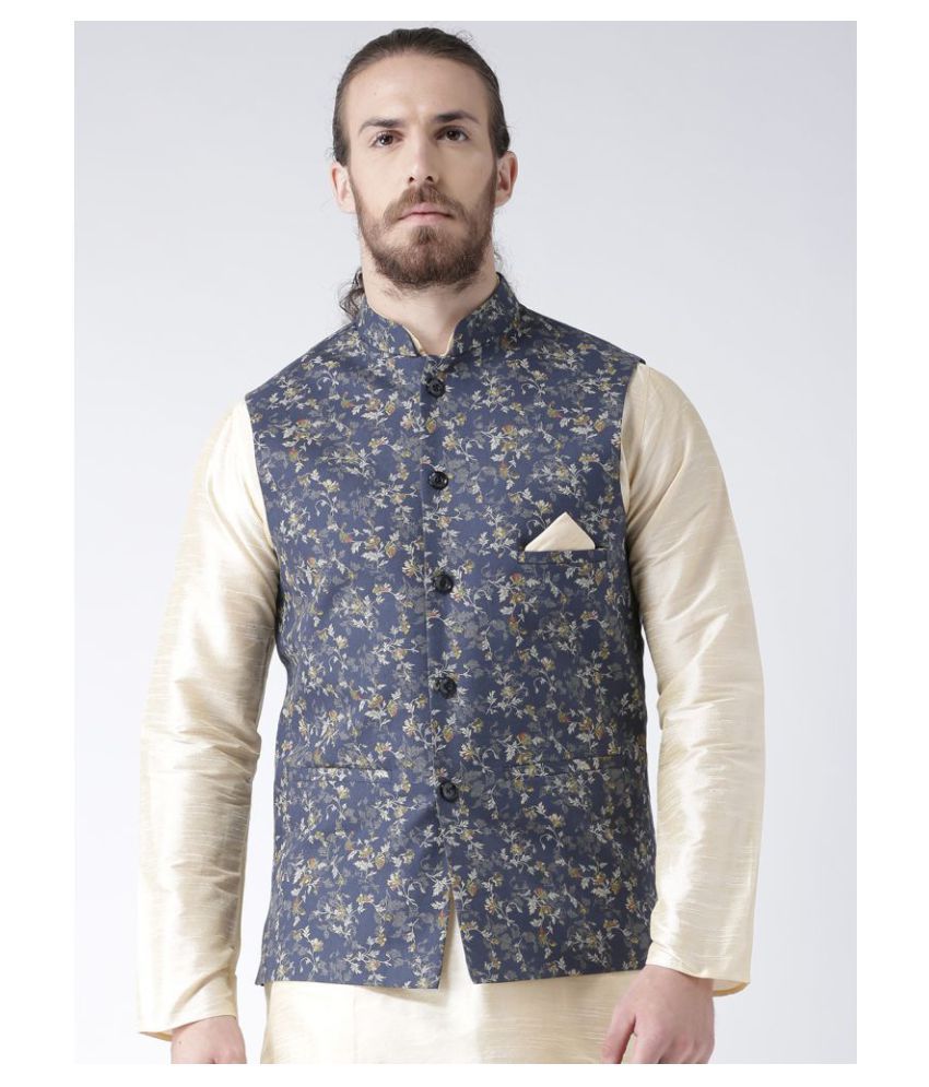     			Deyann Blue Linen Nehru Jacket