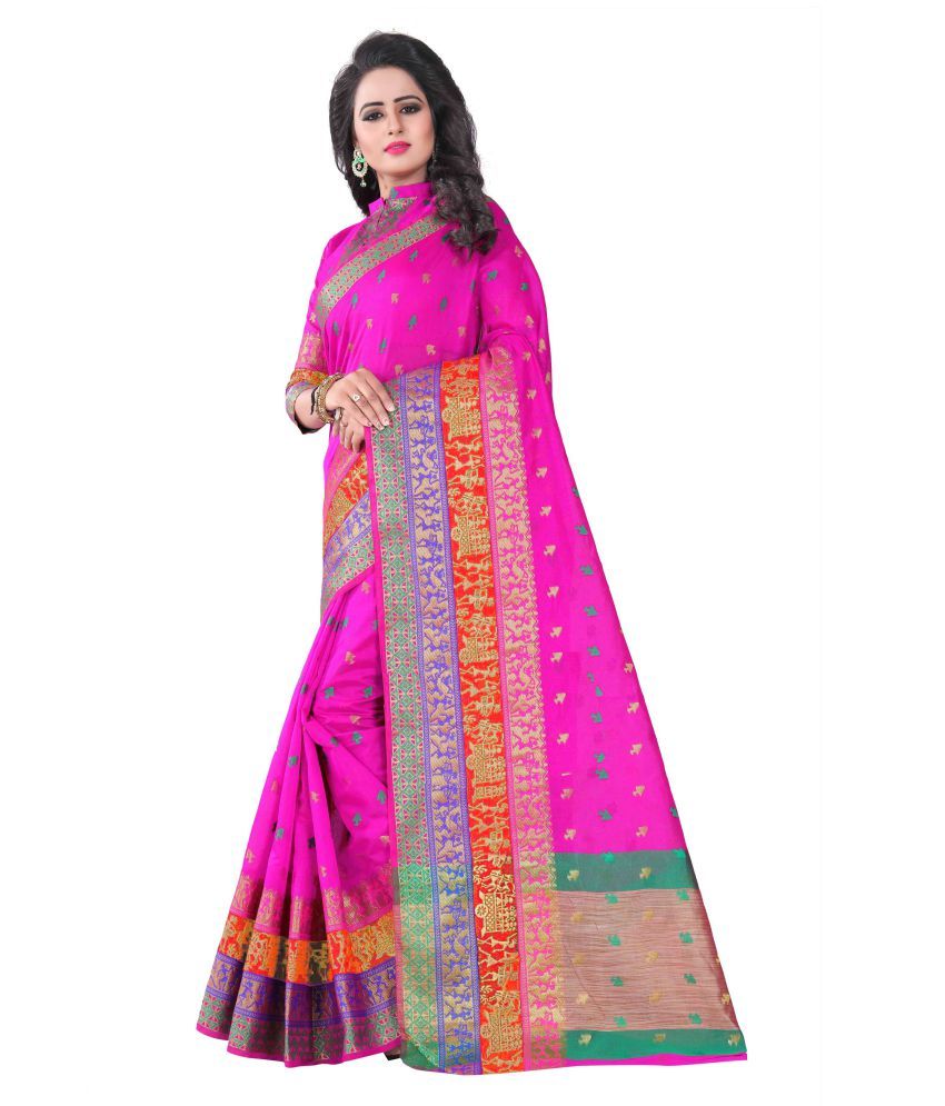 hiren silk Pink Kerela Cotton Saree - Buy hiren silk Pink Kerela Cotton ...