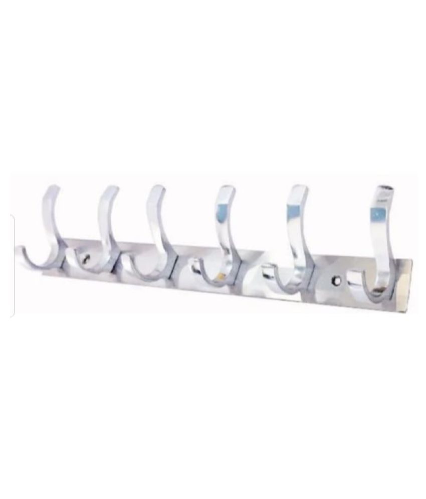     			DEEPLAX HOOKS RAIL SET OF 1 STAINLESS STEELS PREMIUM FESCUE DUAL EDGE 6 HOOKS CLOTHES HANGER BATHROOMS WALL DOOR HOOKS FOR HANGING KEYS CLOTHES 6 PRONGED HOOK RAIL