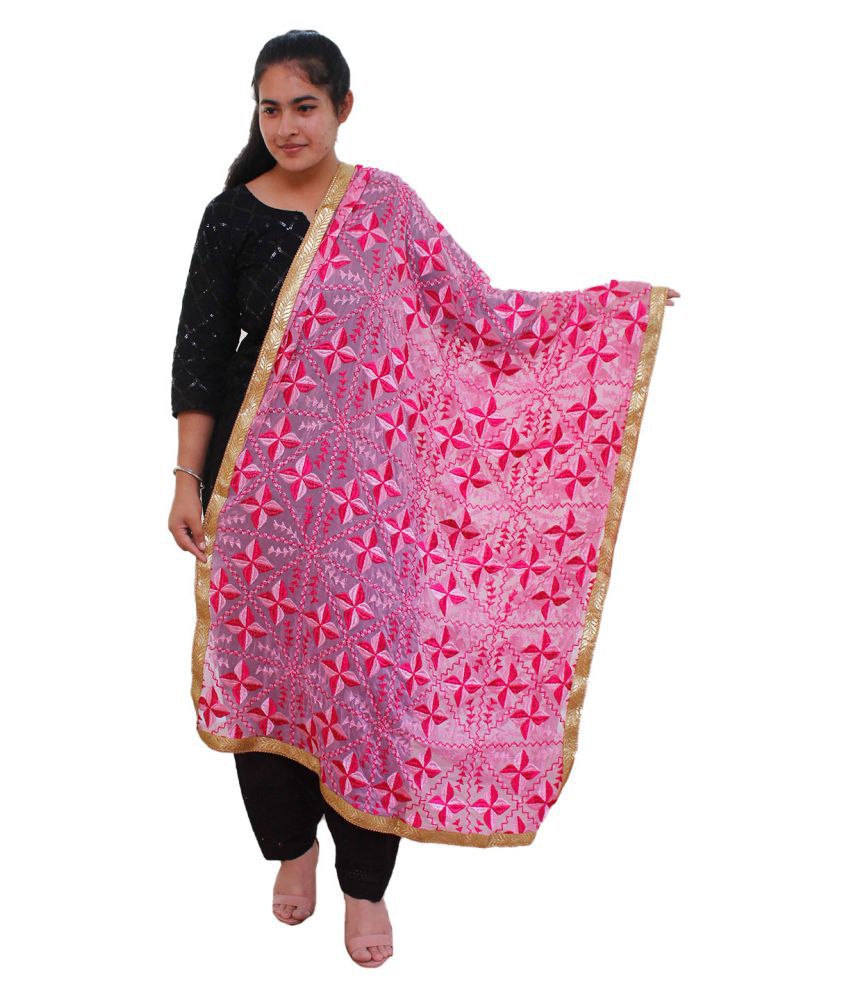 Sahej Suits & Phulkari Pink Chiffon Dupatta Price in India - Buy Sahej Suits & Phulkari Pink 