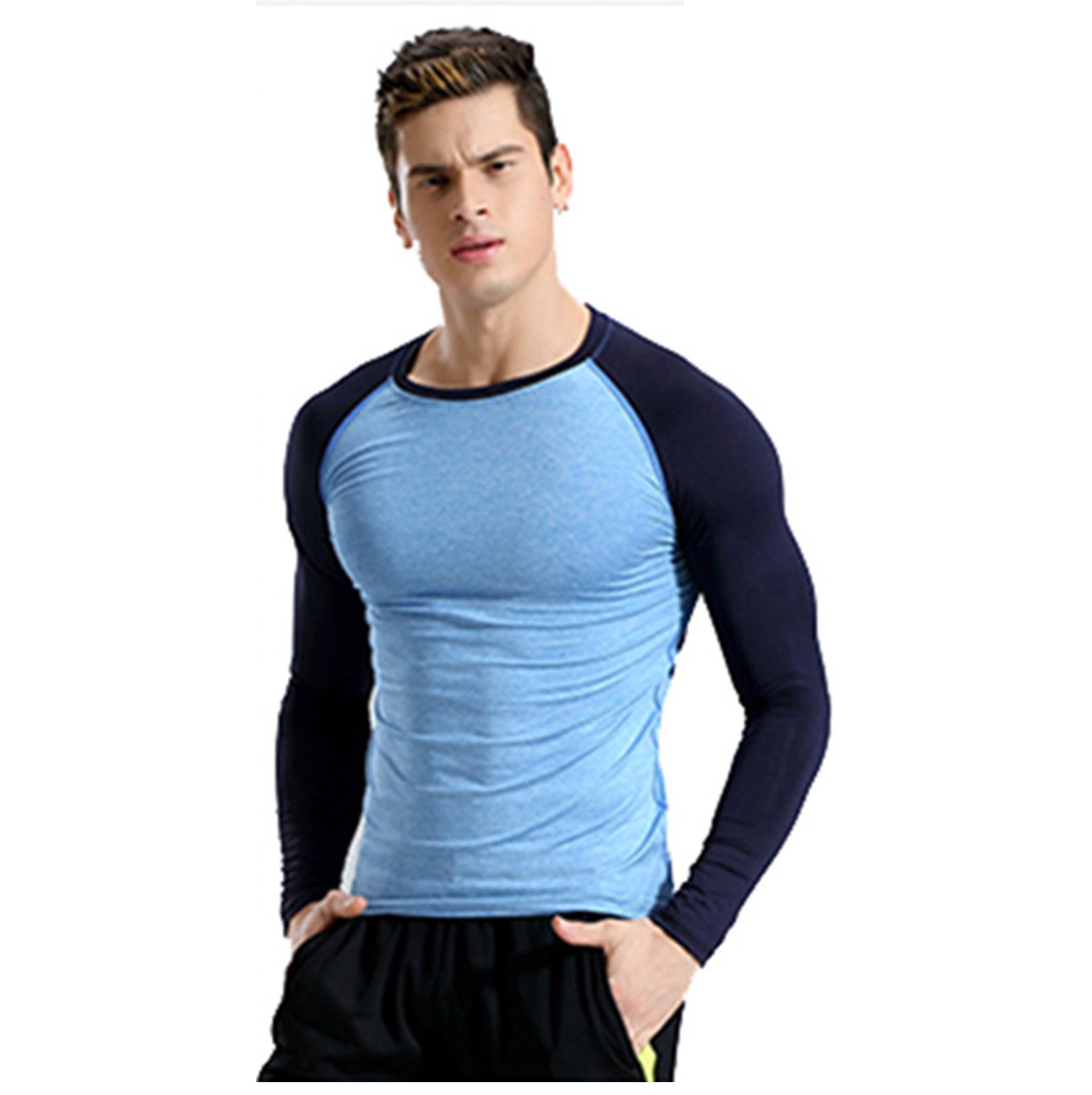 Zesteez SKY BLUE and Navy Blue Full sleeves Men ultra stretchable gym ...