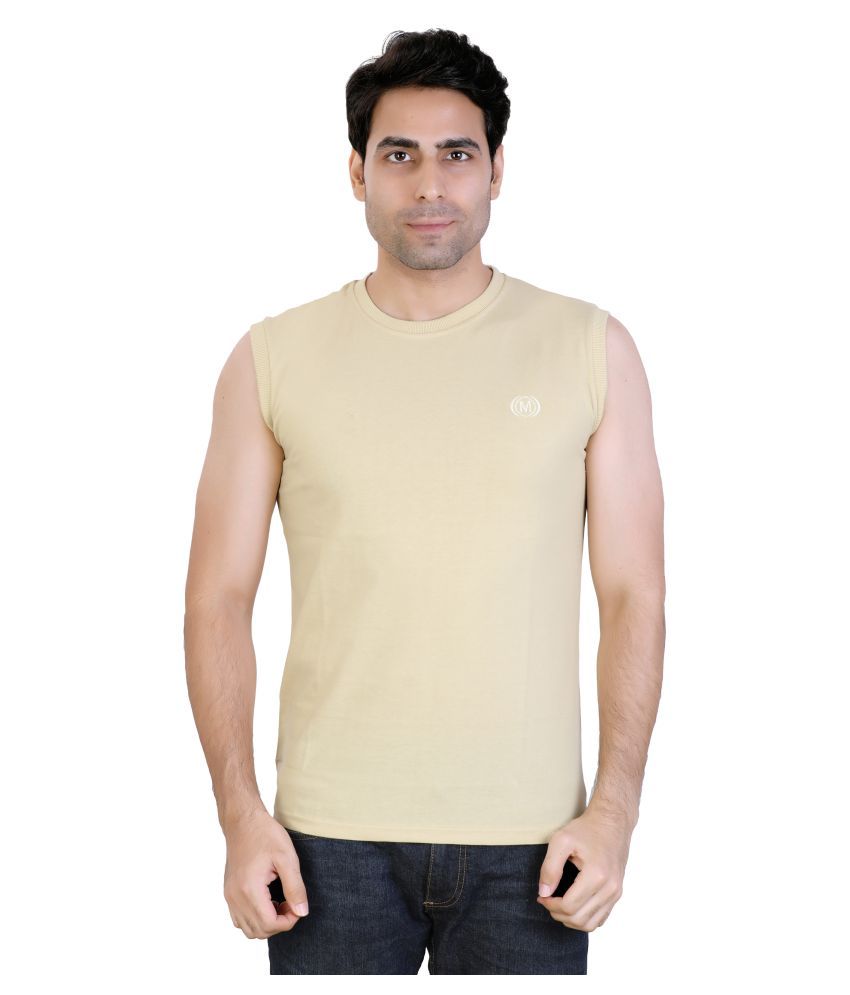     			Awack Cotton Blend Beige Solids T-Shirt