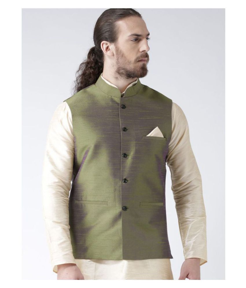     			Deyann Green Silk Blend Nehru Jacket