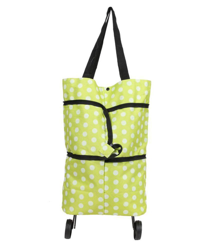     			Foldable Shopping Trolley Bag Wheel Cart Tote Grocery Handbag(Green Dot)  