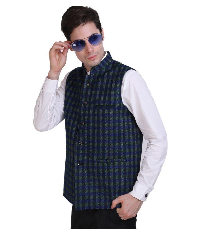 Narvey Blue Woollen Nehru Jacket - Buy Narvey Blue Woollen Nehru Jacket ...