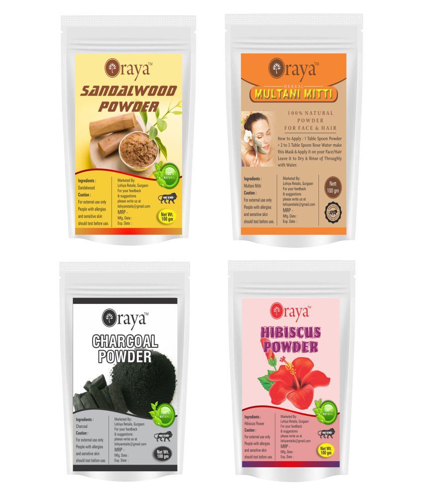     			ORAYA White Sandalwood & Multani & Charcoal & Hibiscus Powder Face Pack 400 gm Pack of 4