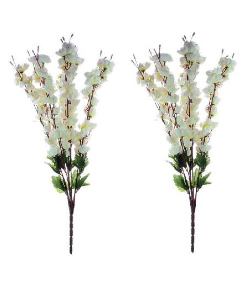     			Green plant indoor Orchids White Artificial Flowers Bunch - Pack of 2