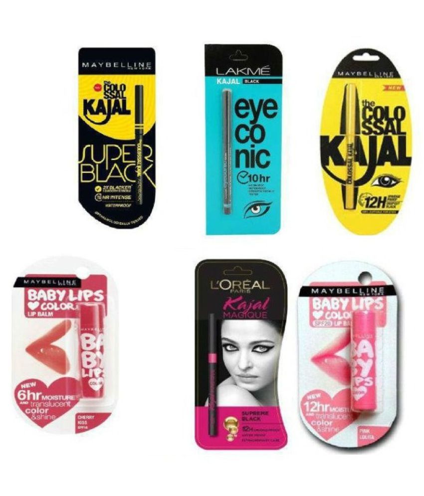 Maybelline Pencil Kajal Eyeliner Colos+Super+Loreal+Lakme+ Baby Lip