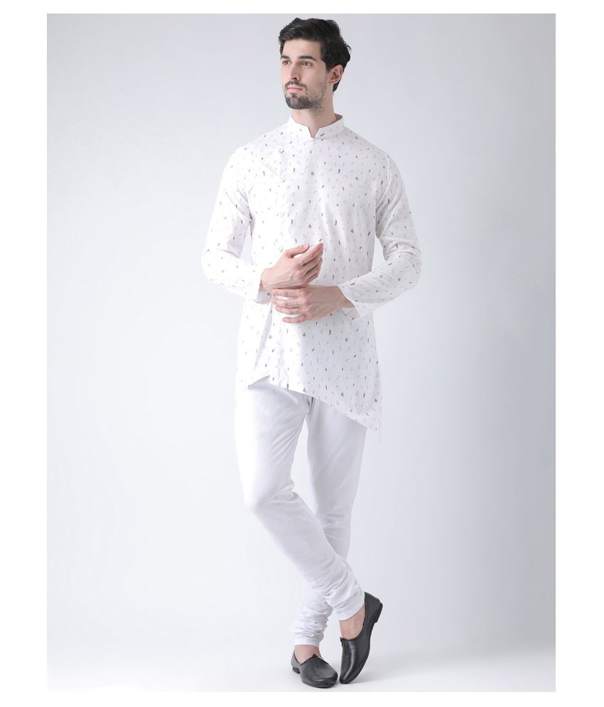     			Deyann White Cotton Kurta Pyjama Set